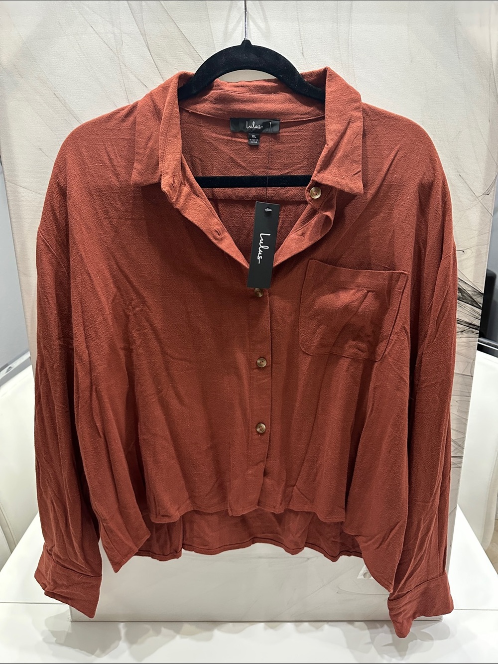 Lulus Contemporary Charisma Rust Cropped Button Up Shirt XL NWT